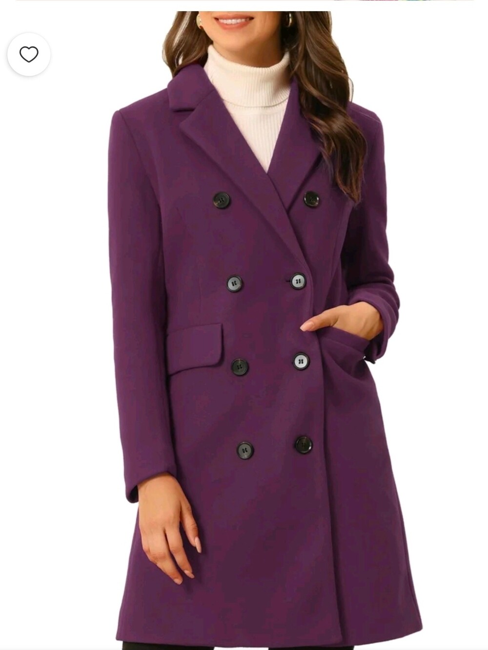Allegra K Women's Winter Coat Notched Lapel Double Breasted Trench Coat Size L